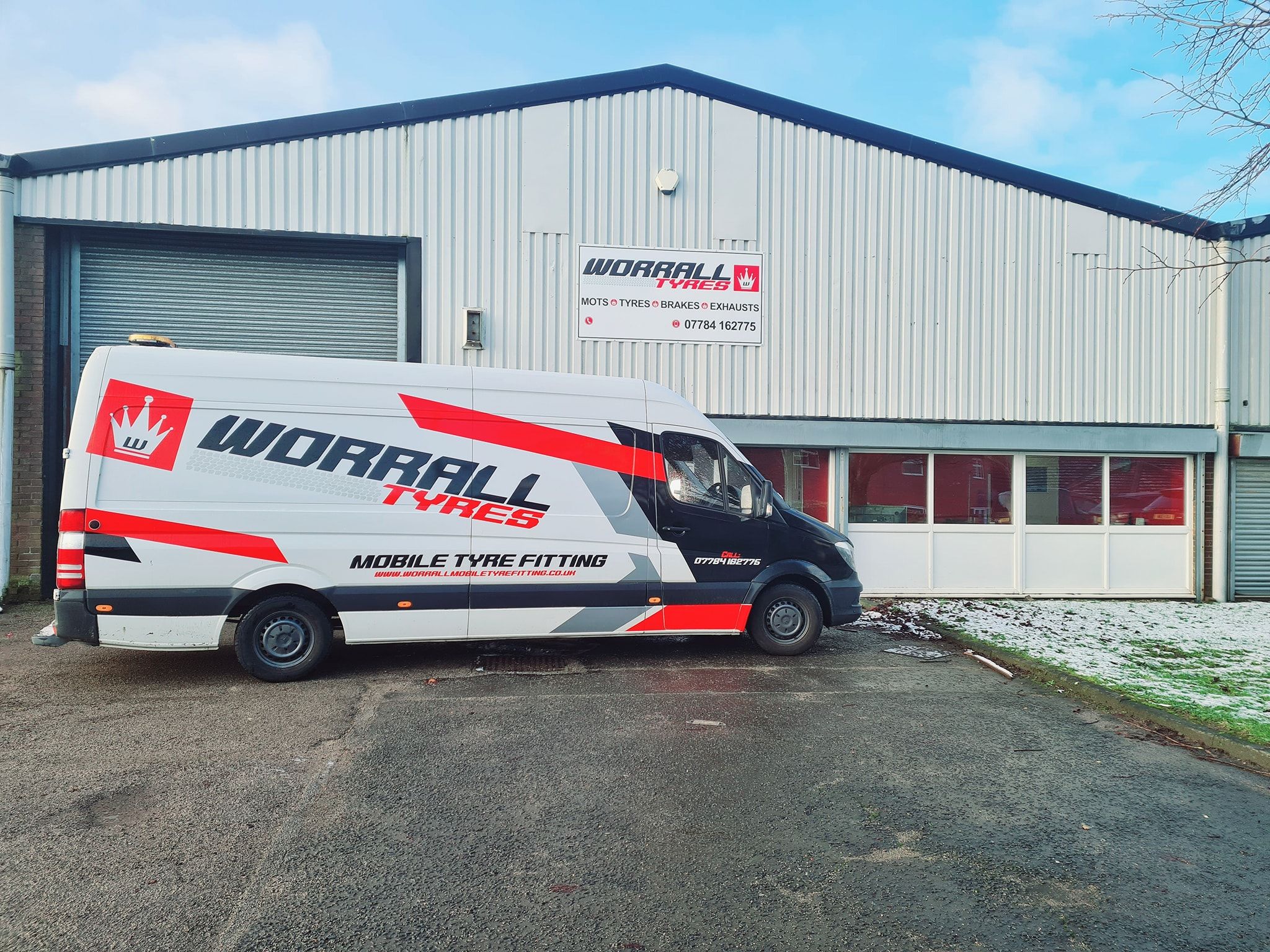 Worrall Tyres mobile fitting van outside the depot in Bowburn, Durham